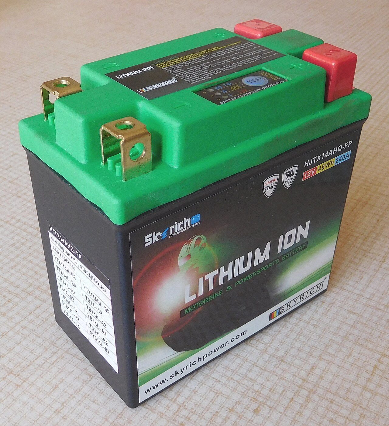 Lithium iron phosphate 12V battery with gold terminals
