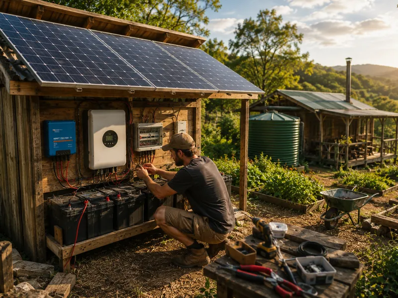 Wiring an inverter and battery bank inside a self-built timber power shed